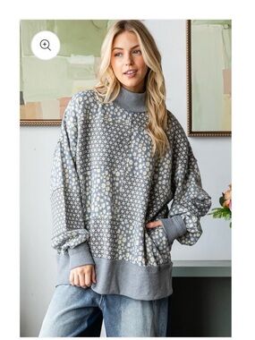 Oli & Hali Grey Floral Patchwork Turtleneck Sweater